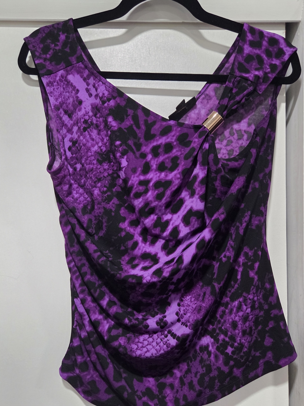 BOLD elements Purple and Black Animal-Print Drape Neck Camisole